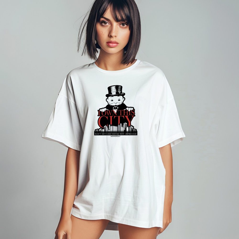T-shirt oversize coton bio Femme Monopoly avec un design de Monopoly I Own This City noir
