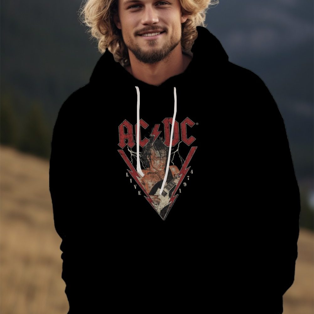Sweat-shirt à capuche homme ACDC avec un design de ACDC Live 1974 blanc
