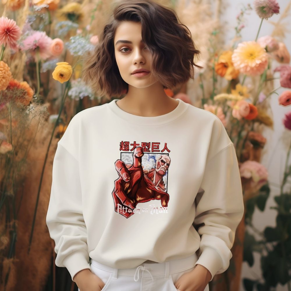 Sweat oversize coton bio Femme Attack On Titan avec un design de Attack On Titan Hand blanc