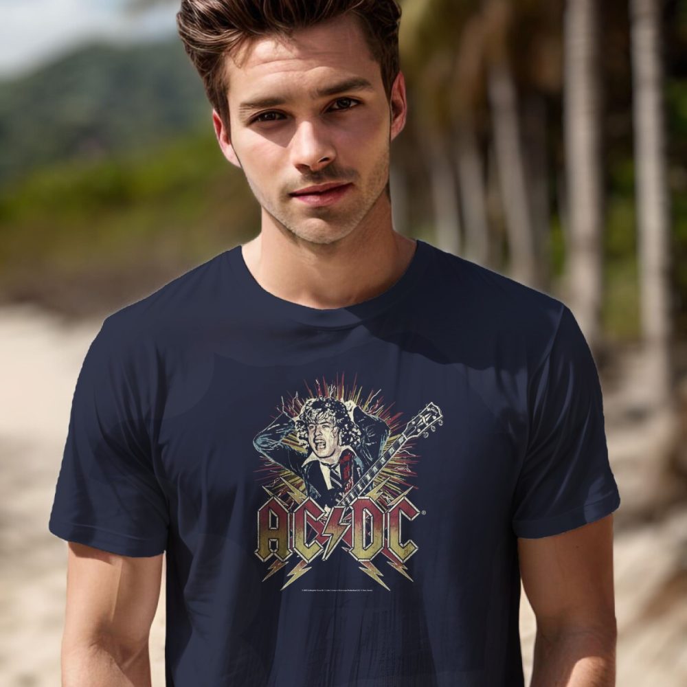 T-shirt homme ACDC avec un design de ACDC Guitare blanc