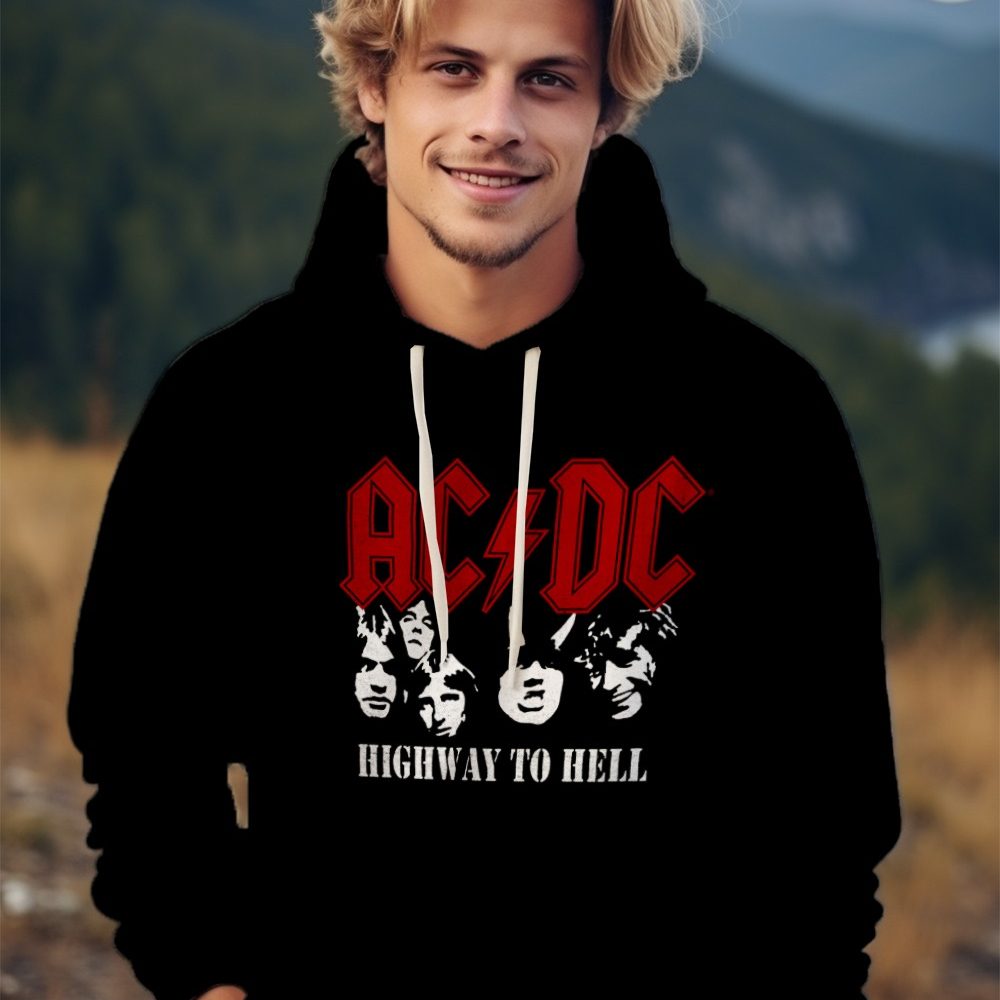 Sweat-shirt à capuche Homme ACDC avec un design de ACDC Highway to Hell blanc