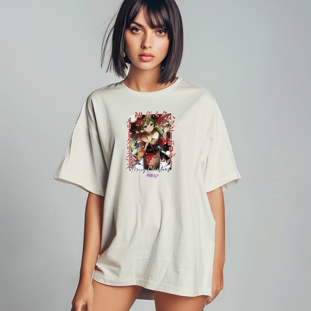 T-shirt bio oversize Femme Hatsune Miku avec un design de Hatsune Miku Christmas