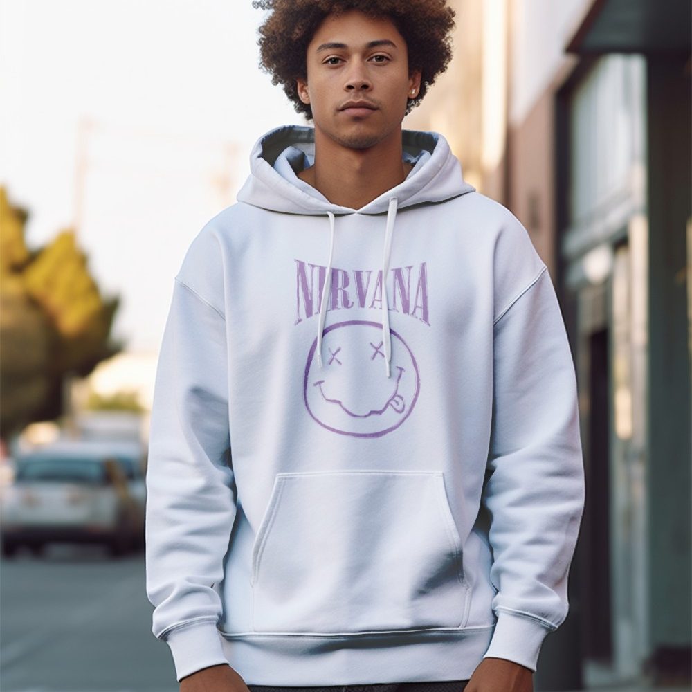 Sweat-shirt à capuche homme Nirvana avec un design de Nirvana Smiley Artwork mauve