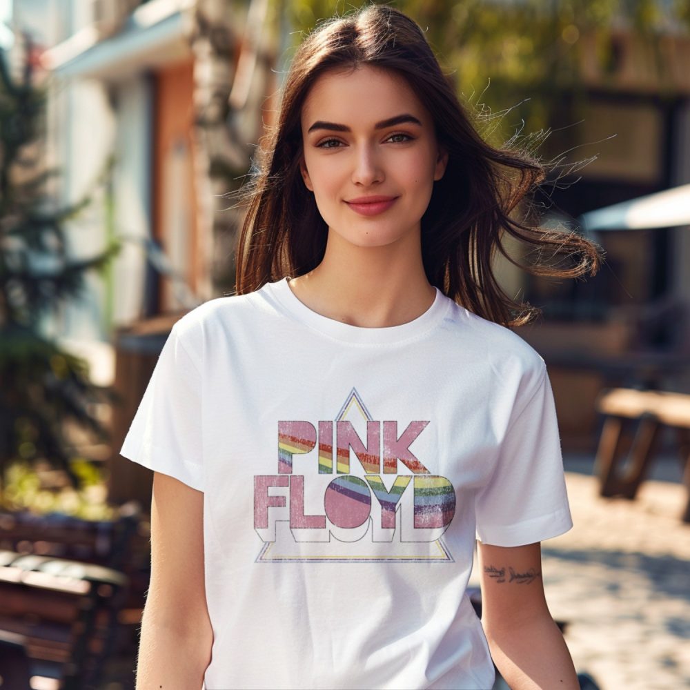 T-shirt femme Pink Floyd avec un design de Pink Floyd Rainbow noir