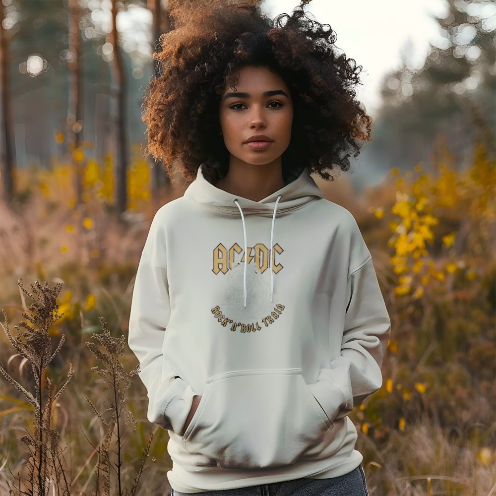 Sweat-shirt à capuche Femme ACDC avec un design de ACDC Rock n' Roll Train blanc