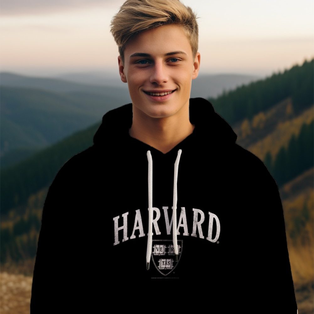 Sweat-shirt à capuche Homme Harvard avec un design de Harvard Arc Écusson Used blanc