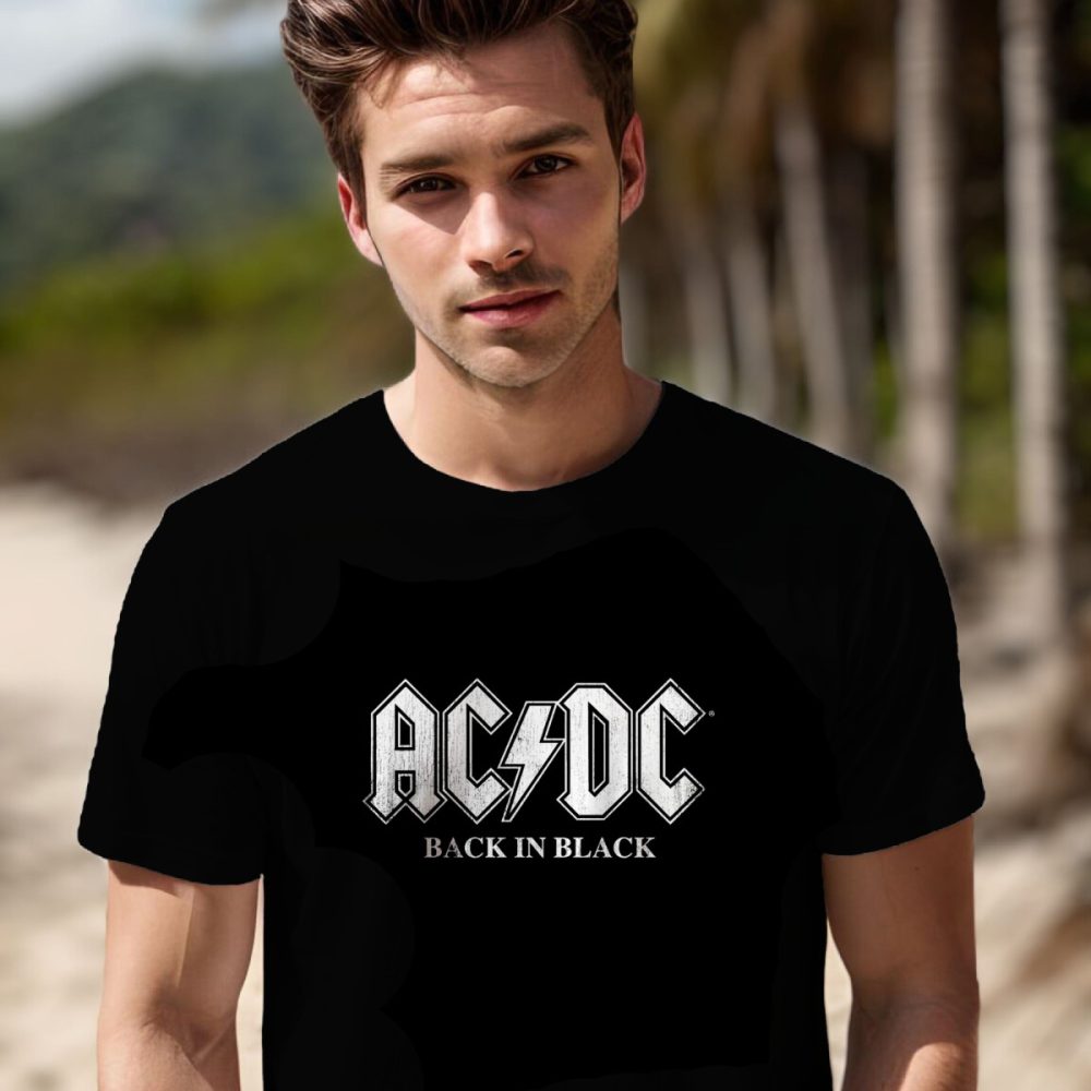 T-shirt Homme ACDC avec un design de ACDC Back in Black blanc