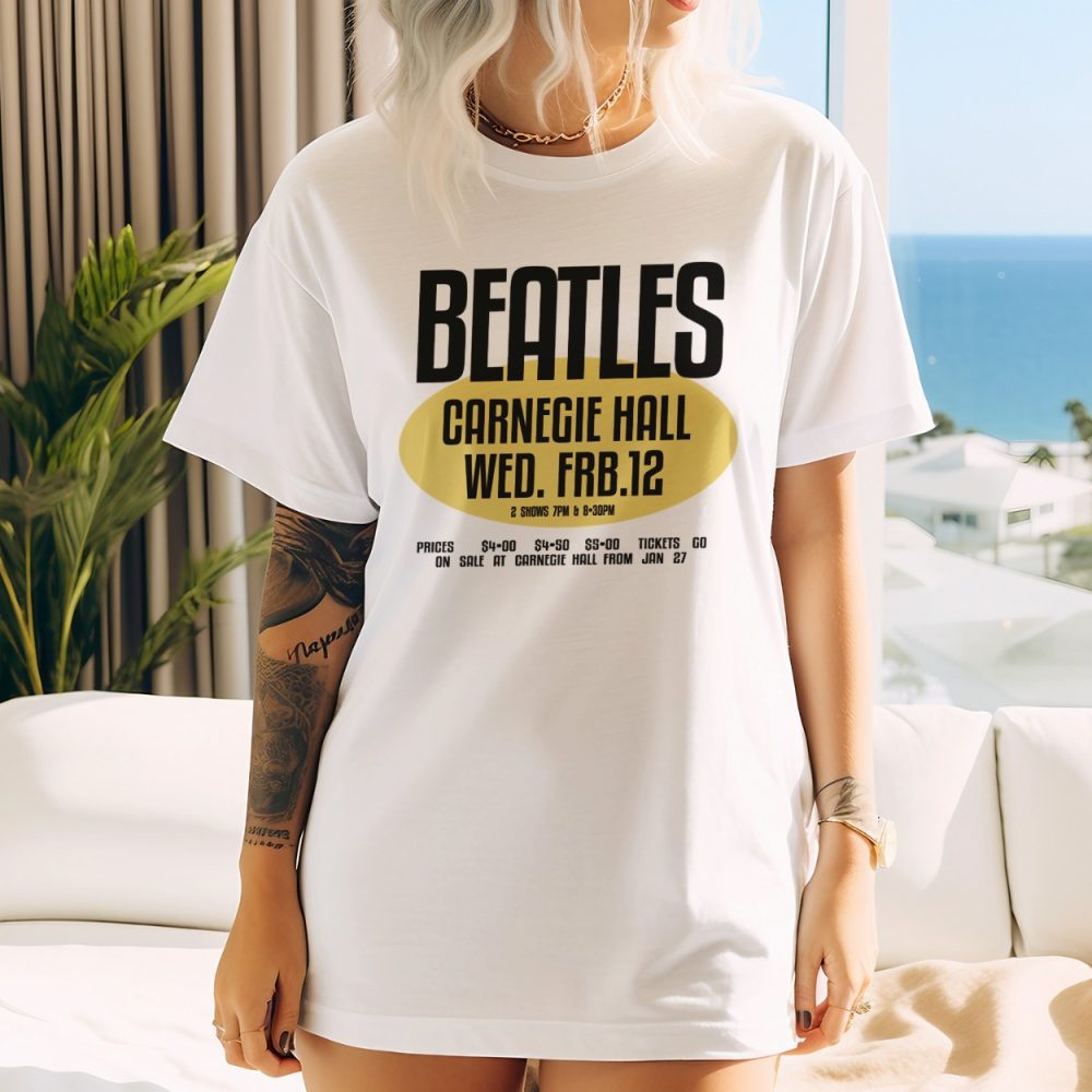 T-shirt oversize coton bio Femme The Beatles avec un design de The Beatles Carnegie Hall jaune