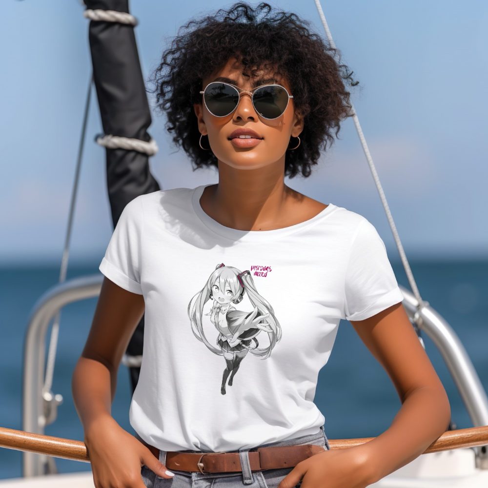 T-shirt Femme Hatsune Miku avec un design de Hatsune Miku Vedette gris