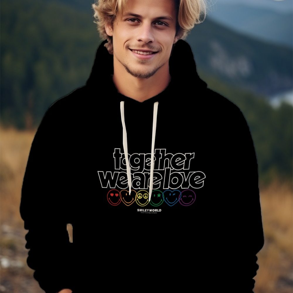 Sweat-shirt à capuche Homme Smiley World avec un design de Smiley World Together We Are Love blanc