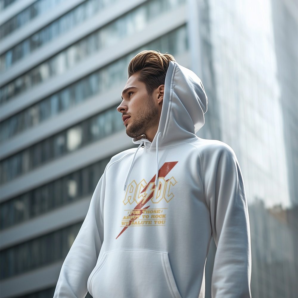 Sweat-shirt à capuche homme ACDC avec un design de ACDC For those About To Rock rouge