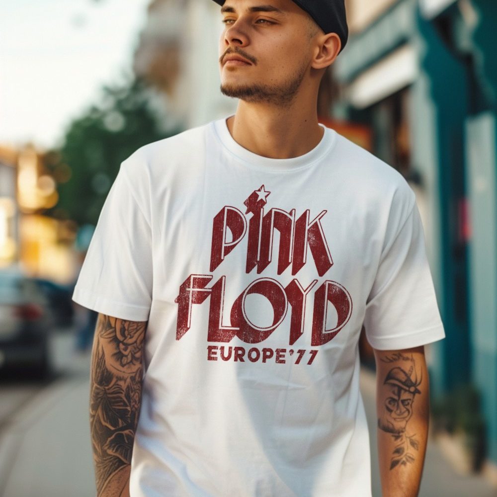 T-shirt homme Pink Floyd avec un design de Pink Floyd Europe 77 rouge