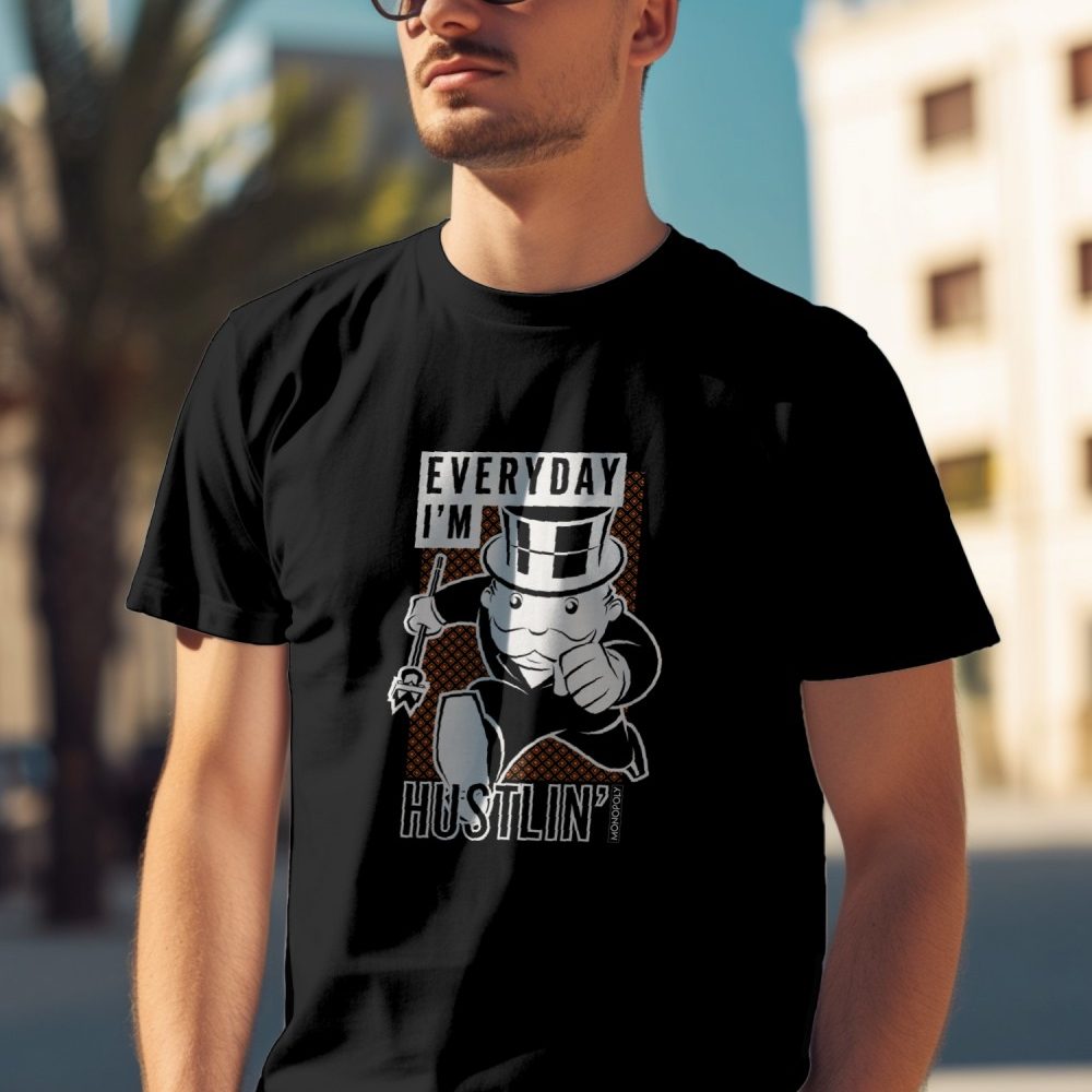 T-shirt Homme Monopoly avec un design de Monopoly Everyday I'm Hustlin' blanc