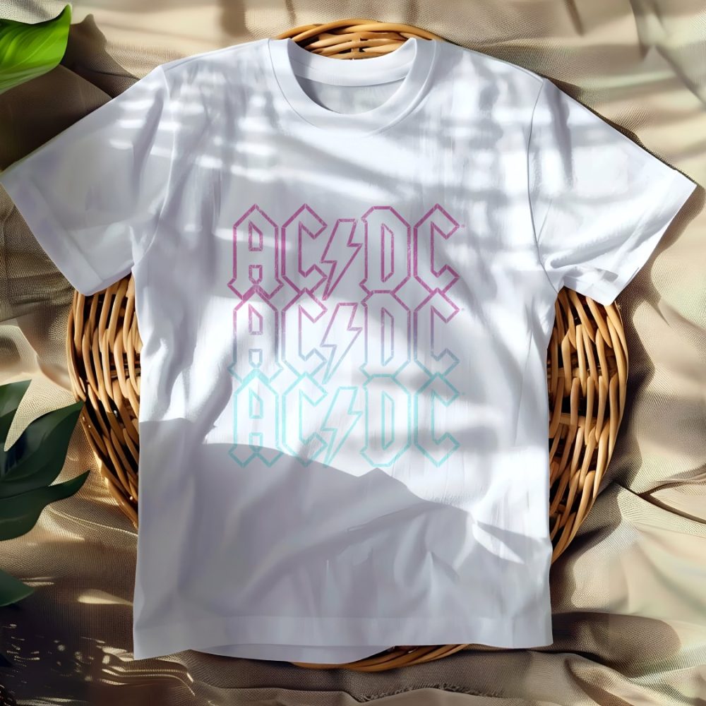 T-shirt femme ACDC avec un design de ACDC Contour rose bleu