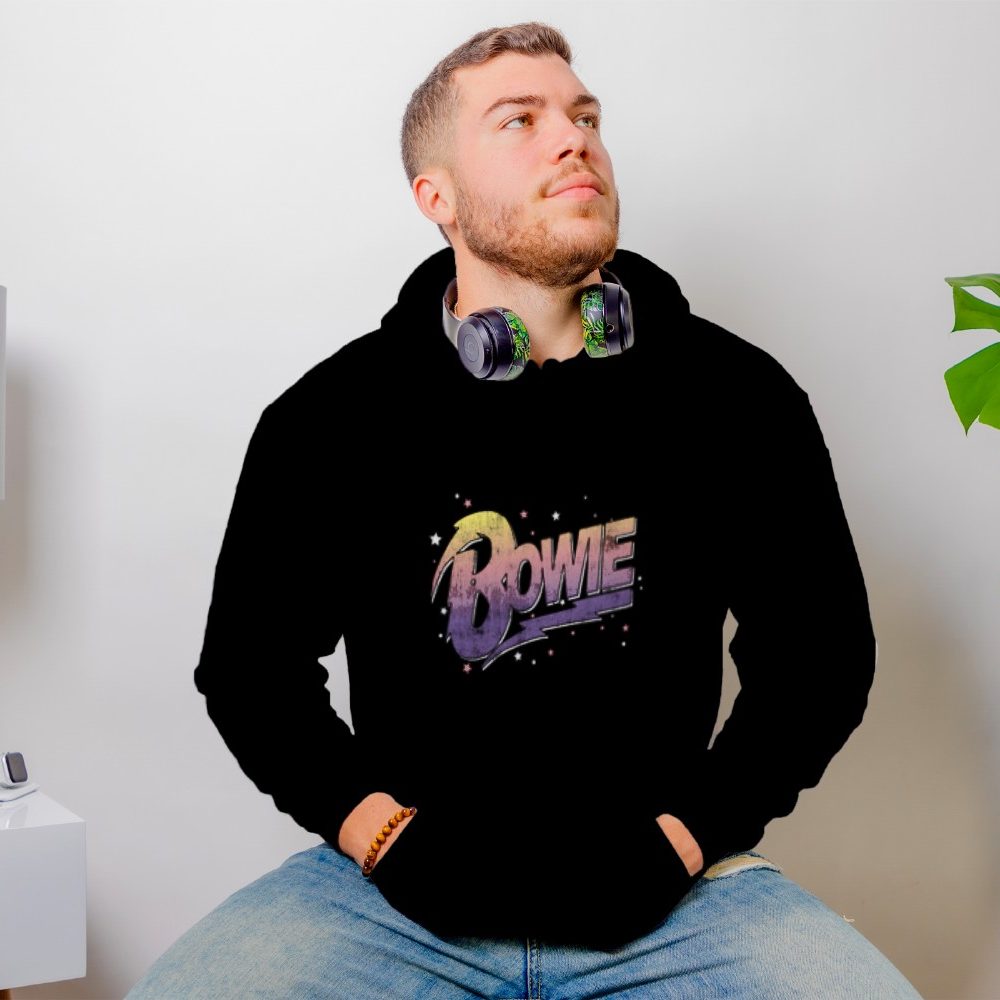 Sweat-shirt à capuche Homme Bowie avec un design de Bowie Dégradé jaune violet stars
