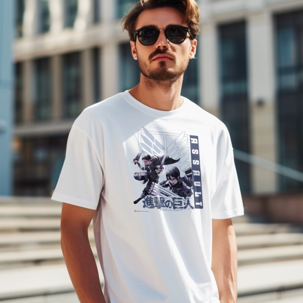 T-shirt Homme Attack On Titan avec un design de Attack On Titan Assault noir