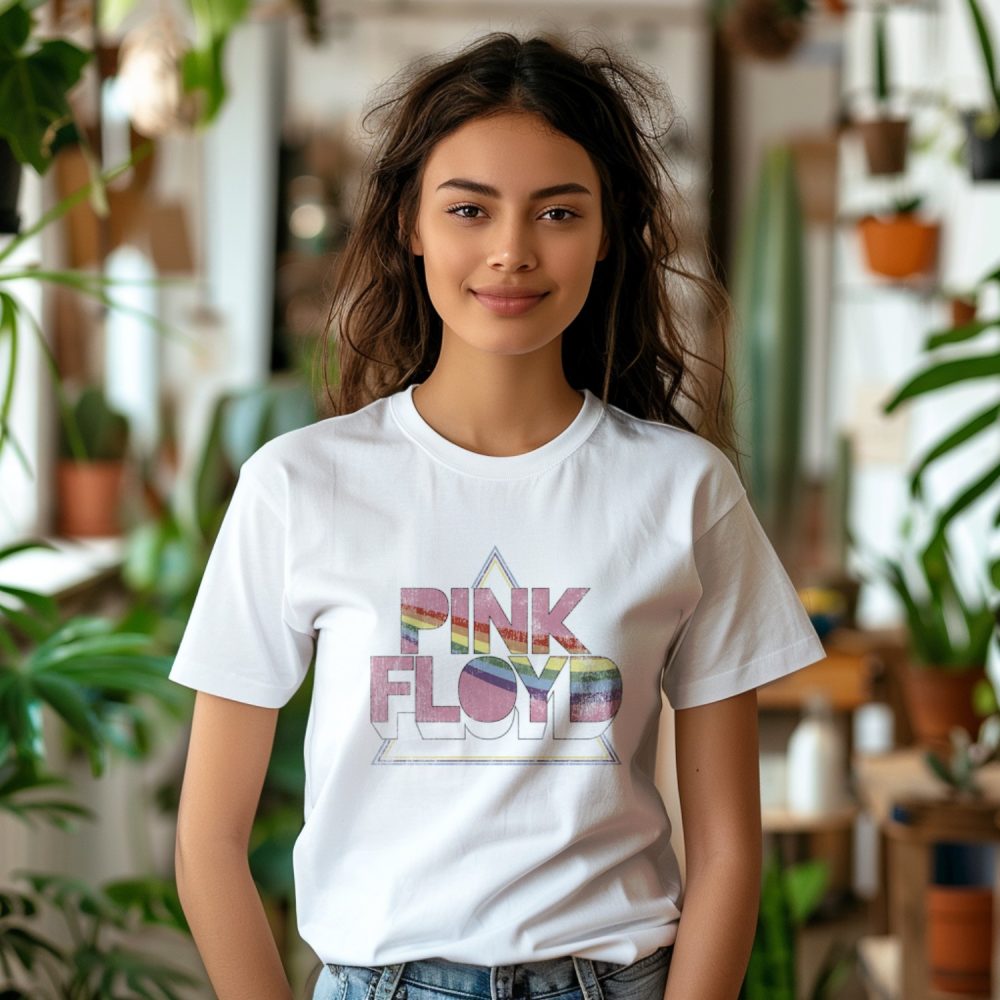 T-shirt Femme Pink Floyd avec un design de Pink Floyd Rainbow noir